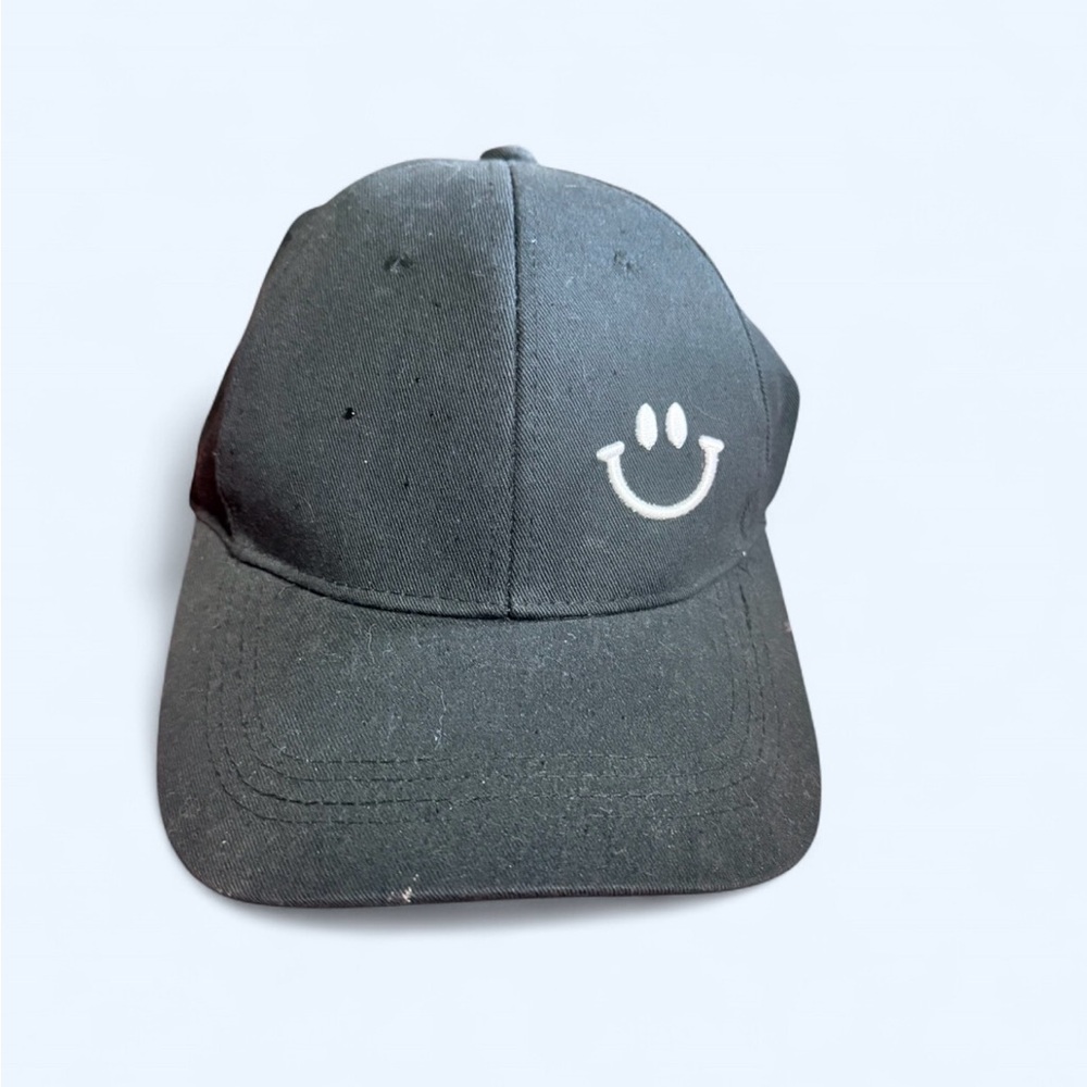 Black Smiley Face Baseball Hat – Adjustable